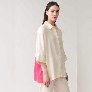 COS Cream Button-Front Shirt with Contrasting Pink Panels